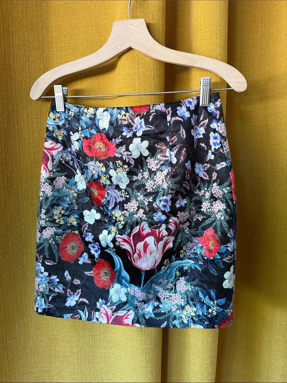 MINKPINK Black Floral Mini Skirt with Multicolor Blooms